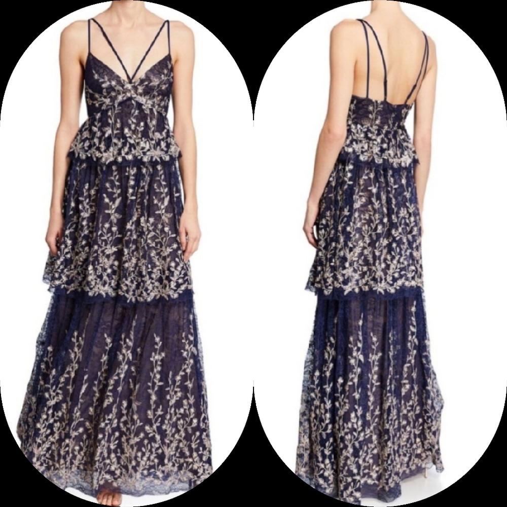 NEW BCBGMAXAZRIA TIERED EMBROIDERED MAXI PROM DRESS - Picture 2 of 13
